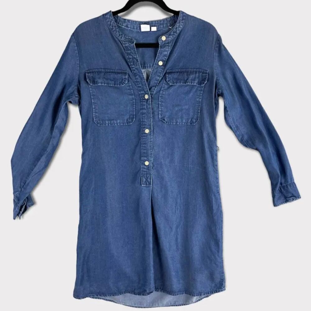 Gap Womens Small Blue Chambray L/S Button Front Shirt Dress Lyocell No Belt - Picture 2 of 10